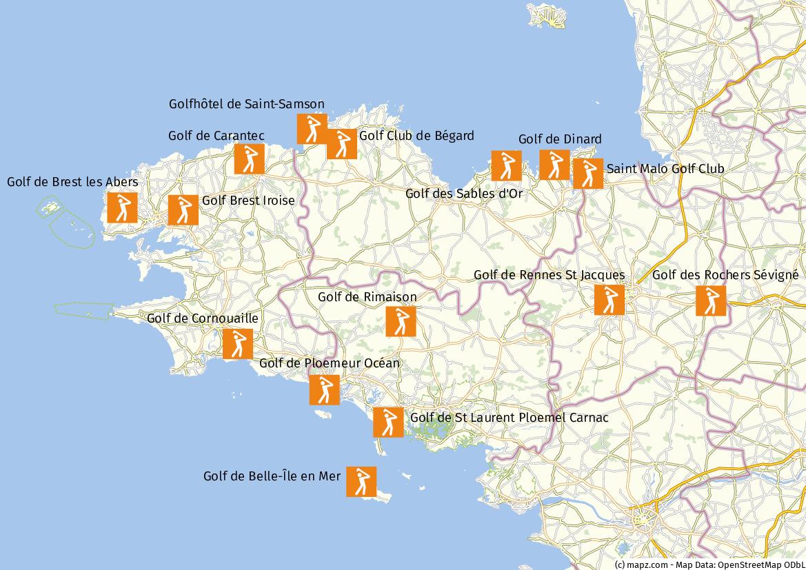 Bretagne Golfplätze Karte